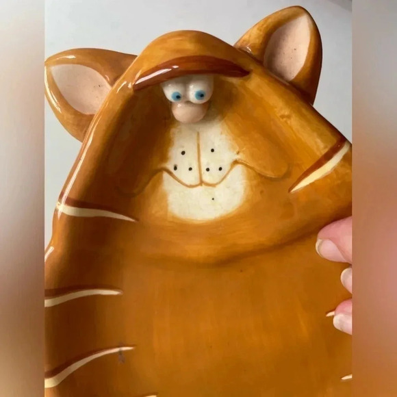 Russ Berrie - Alley‎ Katz Ceramic Hand Painted Cat Candy Dish Orange 7x5.5” EUC! - Picture 6 of 6